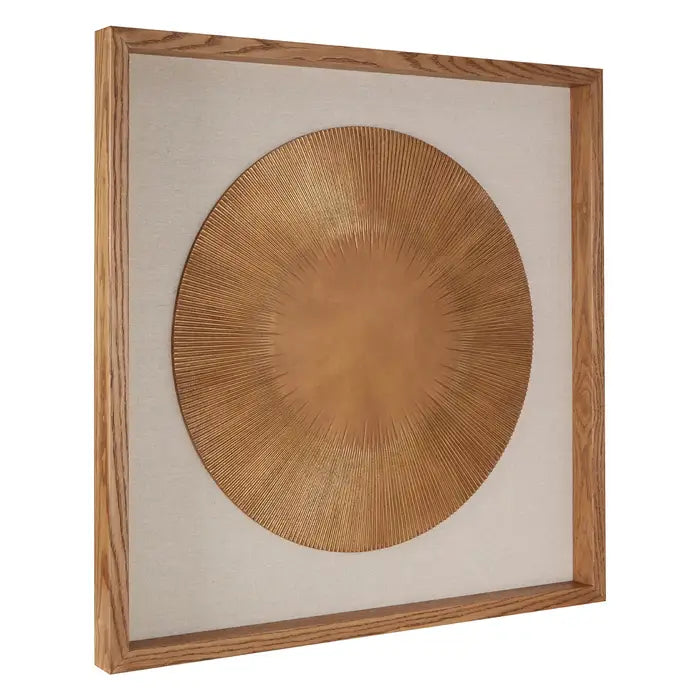 Framed Two Tone Gold/Beige Round Carving Wall Decor