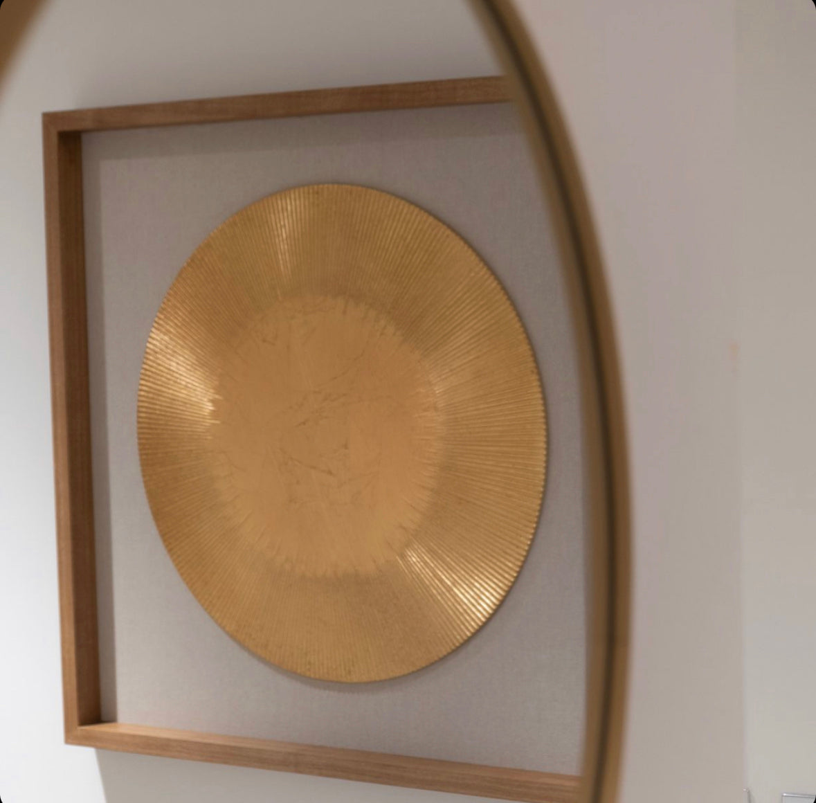Framed Two Tone Gold/Beige Round Carving Wall Decor